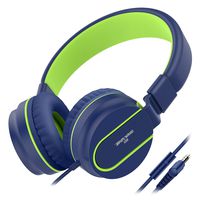 Kids Headphones, Besom i36 Foldable Stereo Ear Headphones w/Mic 3.5mm Jack Wired Cord On-Ear Headset, Gifts for Children,Headphone for School Home and Travel(Blue Green)