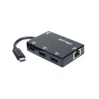 USB-C (USB 3.1) to 3 Port USB 3.0 Hub with 10/100/1000 Mbps and 1 Gigabit Ethernet Network Adapter for MacBook Pro 2016, ChromeBook Pixel, iMac, Surface Book 2, Dell XPS 13/15 or USB-C Port