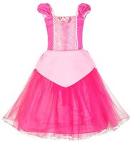 Okidokiyo Little Girls Princess Aurora Costume Halloween Party Dress Up (Toddler Pink, 2T)
