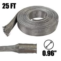Electriduct 1.5" Tinned Copper Metal Braid Sleeving Flexible EMI RFI Shielding Wire Mesh (0.96" Diameter) - 25 Feet