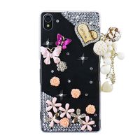 STENES Sony Xperia XZ/XZs Case - 3D Handmade Crystal Heart Eiffel Tower Pearl Pendant Butterfly Rose Flowers Sparkle Rhinestone Cover for Sony Xperia XZ/XZs Retro Dust Plug - Pink