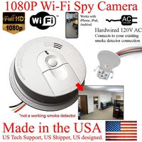 SecureGuard 1080P HD Smoke Detector WiFi Spy Camera Wireless IP Cloud P2P Wi-Fi Mobile Covert Hidden Nanny Cam Spy Camera Gadget (Replace Your existing Fire Alarm, 110V AC Quick Connector, See Pics)