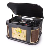 D&L Vintage Record Player, Wooden Turntable, 7-in-1 Bluetooth Phonograph with Built-in Stereo Speakers, CD/Cassette Player, FM Radio, USB/SD Play & Encoding,Turntable for Vinyl Records