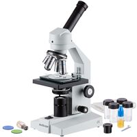 AmScope M500C-PZ Polarizing Monocular Compound Microscope, WF10x and WF25x Eyepieces, 40x-2500x Magnification, Anti-Mold Optics, Tungsten Illumination, Brightfield and Polarizing, Abbe Condenser, Coarse and Fine Focus, Plain Stage, 110V