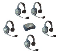 Eartec HUB5S UltraLITE Wireless System for 5 Users - 1 HUB Full Duplex Transceiver Base Station, 5-Pack of ULSR Single-Ear Remote DECT 6.0 Headsets