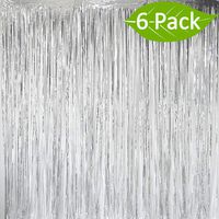 Deruicc 6 Pack Silver Foil Curtains 3ft x 8ft Tinsel Fringe Curtains Shimmer Curtain for Birthday Wedding Party Christmas Photo Booth Backdrop Decorations (Silver, 6)