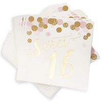 Sparkle and Bash Sweet 16 Napkins (50 Pack) 6.5 Inches, Gold Foil