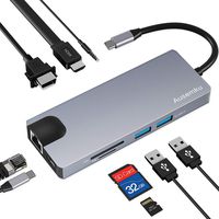 USB C Hub, Ausemku 9 in 1 Type C Hub, Aluminum Alloy USB C Adapter with USB 3.0 Ports, 4K HDMI Port, Ethernet port, SD Card/Micro Card Reader, Type C port, VGA Port, Audio Port, for USB Type C Devices