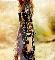 MOM 2018 summer long sleeves long printed kimono jacket chiffon shirt women's jacket sun protection clothing,black,XXL