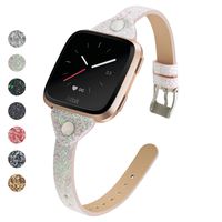 MEFEO Compatible for Fitbit Versa Bands, Bling Leather Slim Band Glitter Strap Wristband Replacment for Fitbit Versa/Versa 2/Versa Lite/Versa SE Women (White Shiny)