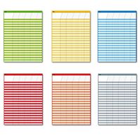 Laminated Dry Rease Incentive Chart/Chore/Responsibility/School Attendance/Homework Progress Tracking Chart, 6 Pack in Multi-Color, 36 Rows X 25 Columns (17" x 22")