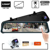 SILIVN Backup Camera Car Mirror Dash Cam,12'' IPS Full Touch Screen,Waterproof Rear View Mirror Camera,Streaming Media Camera, Night Vision,Parking Assistance,32G TF Card Included