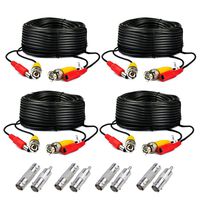 4-Pack 125ft Black Pre-Made All-in-One BNC Male to Male Video and Power Cable with RCA Connector for CCTV Camera DVR Security System, Black