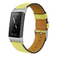 Shangpule Compatible for Fitbit Charge 3 & Charge 3 SE Bands, Genuine Leather Band Replacement Accessories Straps Charge 3 Women Men Small Large (Yellow)