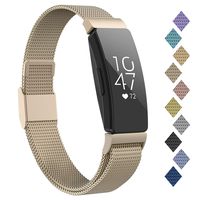 POY Compatible with Fitbit Inspire Hr Bands, Stainless Steel Replacement for Fitbit Inspire and Ace 2 Metal Loop Bracelet Sweatproof Wristbands for Women Men Champagne Large