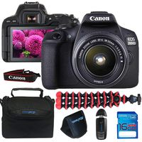 Canon EOS 2000D / Rebel T7 Camera with EF-S 18-55mm f/3.5-5.6 III Lens (Black) + 16GB Memory Card + Pixi Basic Accessories