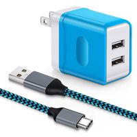 USB Wall Charger, Aupek USB Type C Cable [1 Pack, 10FT] Dual Ports Travel Plug Fast Adapter Charging Block Braided Cord Compatible Samsung Galaxy S9 S8 Note 9, Pixel XL, Moto Z Z2 LG V30 G6 G5-Blue
