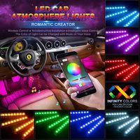 Car LED Strip Lights, Wsiiroon 4pcs 48 LED Bluetooth App Controller Interior Lights Multi Color Music Car Strip Light Under Dash Lighting Kit with Sound Active Function for iPhone Android Smart Phone.
