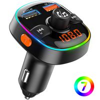 COMSOON Bluetooth FM Transmitter for Car, 7 Color Ambient Light with Breathing Mode, Bluetooth Car Adapter 5V/2.4A + QC3.0 Car Charger, Wireless Hands-Free Car Kit, Support U Disk/TF Card (Black)