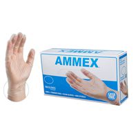 AMMEX Medical Clear Vinyl Gloves -  4 mil, Latex Free, Powder Free, Disposable, Non-Sterile, Large, VPF66100-BX, Box of 100
