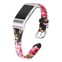 bayite Bands Compatible with Fitbit Charge 2, Slim Genuine Leather Band Replacement Accessories Strap Charge2 Women Men, Black/Pink Floral Small