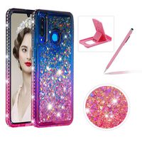 Liquid Clear Case for Huawei P30 Lite,Soft TPU Cover for Huawei P30 Lite,Herzzer Luxury Creative Gray Pink Gradient Color Love Hearts Quicksand Flexible Crystal Case with Diamond Frame