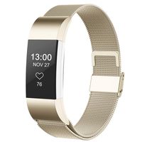 CCnutri Compatible with Fitbit Charge 2 Bands, Stainless Steel Loop Metal Mesh Bracelet for Fitbit Charge 2 Replacement Wristbands for Women Men, Large Champagnegold
