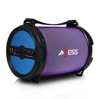 AXESS SPBL1046 Portable Bluetooth 2.1 LED Lit Hi-Fi Cylinder Loud Speaker with Built-In 6" Sub and SD Card, USB, AUX, 2 Microphone Inputs in Blue