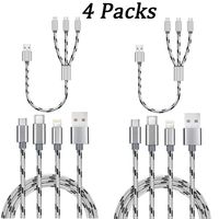 DeHasion 4 Packs 2X 3.3ft 2x1.1ft Multi Charging Cable 3 in 1 Multiple USB Fast Charger Cord with Micro USB/Type C Compatible with Most Cell Phones and Tablets Universal Charger Cable (Silver)