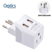 Switzerland Travel Adapter Plug by Ceptics with Dual USB + Usa Input - Type J - Ultra Compact - Safe Grounded for Laptops, Cell Phones, Chargers, Camera and More (CTU-11A )