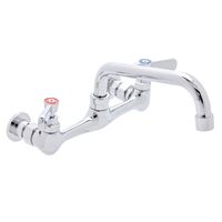 DuraSteel Commercial Duty Wall Mount Faucet - 8" Center with 6" Swing Nozzle Spout - Dual Lever Handles - Chrome Polished and Brass Constructed Body - NSF Approved