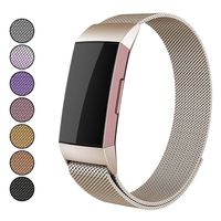 Mosonoi Compatiable with Fitbit Charge 3 Bands, Adjustable Metal Bands Replacement Straps Fit for Fitbit Charge 3/ Charge 3 SE Smartwatch Women Men(Large, Champagne)