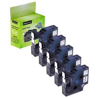 Greencycle 5 PK Black on White Label Tape Compatible for DYMO D1 45013 S0720530 12mm wide7m Length 1/2 X 23'
