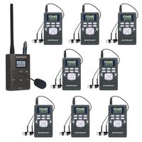 EXMAX 60-108MHz Portable DSP Stereo Wireless Headsets FM Radio Broadcast System for Tour Guide Teaching Meeting Training Travel Field Interpretation - 1 Transmitter and 8 Receivers Gray