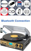 Boytone BT-27G-C Bluetooth connection 3-Speed Stereo Turntable, 2 built in Speakers Digital LCD Display AM/FM Radio, USB/SD/AUX+ Cassette/MP3 & WMA Playback /Recorder & Headphone Jack + Remote control