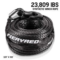 Synthetic Winch Rope 3/8" x 100' - 23,809 Ibs Winch Line Cable Rope for 4WD Off Road Vehicle JEEP SUV (Black), 1 Year Warranty