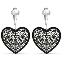 Aloha Earrings Lovely Victorian Filigree Clip On Earrings for Women Clip-ons, Lightweight Teardrop Leaf Dangle (Filigree Heart- Black)