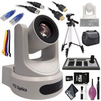 PTZOptics 30X-SDI G2 Live Streaming Broadcast Camera (White) - 4D IP Joystick Controller (G3) - HDMI Cable - Ethernet 5ft - 72" Tripod - 32GB Card - USB A-B