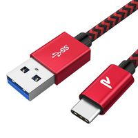 RAMPOW 6.5ft USB-C Braided Cable, Certified Fast Charging (Red, QC 3.0, USB 3.0) Durable Type-C Charger Cord Compatible with Android, Samsung Galaxy Note 9/S9/S8, LG, Sony and More