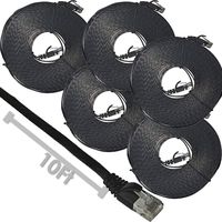 CAT6 Flat Patch Cord UTP Network Ethernet Stranded Booted Cable - 10 FT (Black) - 5 Pack