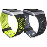 SKYLET Compatible with Fitbit Ionic Bands, 2 Pack Soft Silicone Breathable Replacement Wristband Compatible with Fitbit Ionic Smart Watch with Buckle (No Tracker)[Black-Gray&Black-Yellow, Large]