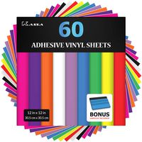 Kassa Permanent Vinyl Sheets (Pack of 60, 12" x 12") - Includes Bonus Squeegee - Bundle of Assorted Colors (Matte & Glossy Craft Paper) - Self Adhesive Outdoor Vinyl for Cricut & Silhouette Cameo