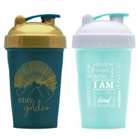 Motivational Quotes on Performa Perfect Shaker Bottle, 20 Ounce Classic Protein Shaker Bottle, Dishwasher Safe, Leak Proof, Perfect Gym Fitness Gift (Two Pack - I Am Mint & Stay Golden Teal)