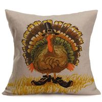 Elogoog Happy Fall Thanksgiving Vintage Pillowcase Soft Linen Pillow Cover Home Decor 18 x 18 Inches Turkey Printing Cushion Case Family Prom Celebration (18 x 18 Inches, E)