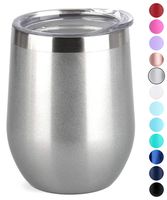 SUNWILL Insulated Wine Tumbler with Lid (Pearlized Silver), Stemless Stainless Steel Insulated Wine Glass 12oz, Double Wall Durable Coffee Mug, for Champaign, Cocktail, Beer, Office use
