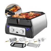 ChefWave Smokeless Indoor Electric Grill & Rotisserie - 5 in 1 Non-Stick Tabletop Kitchen BBQ Grill with Infrared Technology - Includes Kebab & Skewer Set, Fries Basket & Fish Cage, Drip Tray