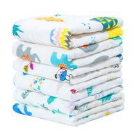 NTBAY 6 Layers of Baby Washcloths Natural Muslin Cotton with Cartoon Printed Design, Newborn Baby Face Towel Perfect Gifts Set of 6, Extra Soft, Breathable, 10x10 Inches