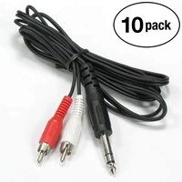 InstallerParts (10 Pack 15 ft Stereo Plug Adapter to 2 x RCA Plug - 1/4" Plug Size - Compatible with iPods, iPhones, Android Phones, MP3 Music Players, and Much More!