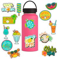 Cute Summer Beach Holiday Vinyl Stickers[14PCS] for HydroFlasks Water Bottles Laptop - Lovely Sea Crab Turtle Coconut Ice Cream Cooler Watermelon Sunshine Sticker for Teens, Girls, Women, Feminis