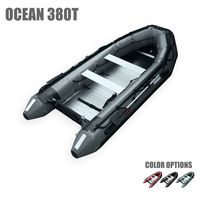 Seamax Ocean380T 12.5 Feet Commercial Grade Inflatable Boat, 5 Pontoon Chambers, Aluminum Floor, V Bottom, Max Support 25HP Motor, Coast Guard Standard Reflective Tapes, Multi-Purpose (Dark Grey)